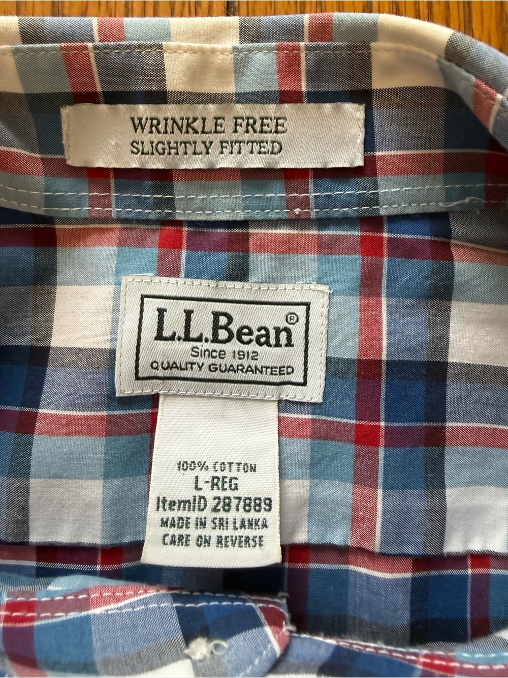 L.L. Bean Blue and Red Plaid Wrinkle-Free Button-Down Shirt